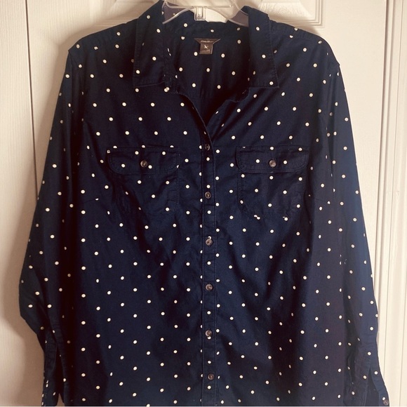 Eddie Bauer Plus Size Polka Dots Shirt Navy Blue Ling Sleeves Size 2XL - Picture 4 of 4